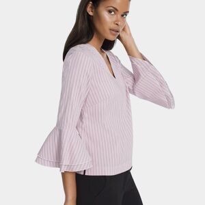 White House Black Market Pink and White Bell Sleeve Blouse